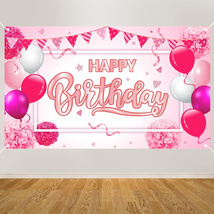 Hot Pink Happy Birthday Banner Backdrop Decorations for Girls Women, Happy Birth - £18.01 GBP