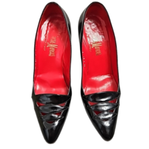 Vintage Neiman Marcus Pumps Patent Black Leather Cut Outs Size 7 B image 5