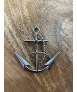 Ship&#39;s Anchor &amp; Rope Pin Brooch Pendant Silver Tone Nautical 2 3/4” X 2 ... - $19.79