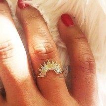 Half Rising Sun Burst Ring 14K Yellow Gold Plated Handmade Jewelry Gift For Her - £22.06 GBP