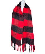Steve Madden Red Black Buffalo Plaid Soft Wrap Scarf w/ Fringe 78 x 20&quot; - $19.79