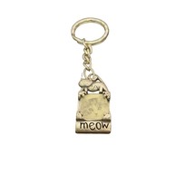 Silver Colored Metal Cat Figure Meow Photo Keychain Cute - £7.82 GBP