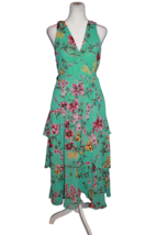 White House Black Market Floral Teal Green Dress V-Neck Long Summer Size 2 - £21.23 GBP