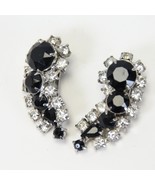 Estate Sale Clip Earrings Costume Jewelry Rhinestone Black + Crystals - €7,59 EUR