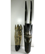 Set of 2 Indonesian Hand Carved Wooden Masks Zebra Long Horned Gazelle A... - £43.35 GBP