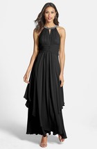 Eliza J Embellished Tiered Chiffon Halter Gown Dress Sz 8 Black - $101.38