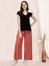 Ruffle Sleeve Black Top &amp; Orange Strip Straight Pant, Daily Wear Co-Ord ... - £35.54 GBP