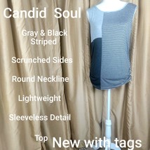 Candid Soul Black &amp; Gray Striped Scrunched Sides Top Size L - £6.18 GBP