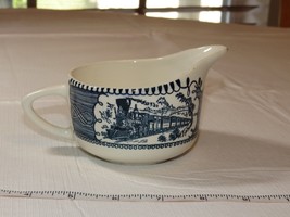 Vintage Country Style Creamer milk white blue ceramic 3 1/2&quot; W X 2 1/4&quot; H ~ - £14.19 GBP