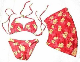 Sunsets Island Fun Cherry Halter Bikini Swimsuit w Skirt Size D-Cup/Petite - £61.15 GBP