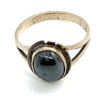 Vtg Sterling Silver Signed 925 Southwest Oval Hematite Cabochon Solitaire Ring 7 - £31.01 GBP