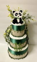 Panda Bear Diaper Cake Emerald Green and Bamboo Tropical Baby Shower Centerpiece - £63.01 GBP