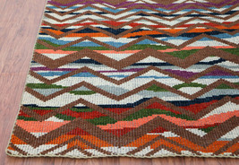 New Multi Zig - Zag Pattern 5&#39;7&quot;x7&#39;10&quot; ft Hand Knotted Low Pile Woolen Area Rugs - £276.18 GBP