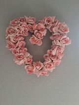 Artificial Pink Rose Heart Shaped Wreath for Front Door Valentine Day De... - $19.80