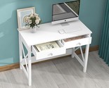 White Computer Desk With Drawers Simple 39 Inch Office Desk For Home Woo... - £188.22 GBP