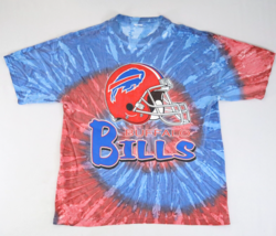 Vintage 1990s Buffalo Bills Tie-Dye NFL T Shirt Large Helmet Logo Size L/XL - $57.07