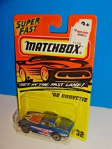 Matchbox Mid 90s Release #32 &#39;62 Corvette Mtflk Blue w/ Chrome Wheels - £3.89 GBP