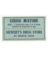 1 Vintage Blue Pharmacy Label COUGH MIXTURE Siewert&#39;s Drug Store St Mary... - $42.93 CAD