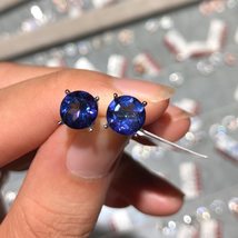 Natural Tanzanite Topaz Stud Earrings 925S Sterling Silver, 8*8Gemstone, with Ce - £60.61 GBP
