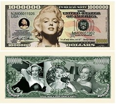 Marilyn Monroe Collectible Pack of 10 Funny Money 1 Million Dollar Bills Novelty - £7.46 GBP