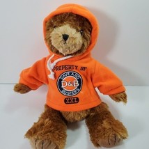 Dave And Busters Teddy Bear Orange Hoodie Sweatshirt Plush Stuffed Brown 14&quot; - £8.30 GBP