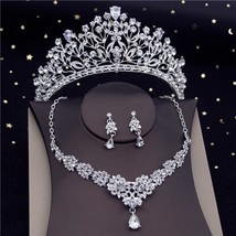 Luxury Clear Crystal Tiaras Bridal Jewelry Sets Fashion Crown Earrings Choker Ne - £22.38 GBP
