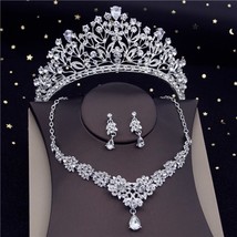 Luxury Clear Crystal Tiaras Bridal Jewelry Sets Fashion Crown Earrings Choker Ne - £22.41 GBP