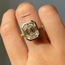 6.00CT Bezel Set Emerald Cut Moissanite Engagement Ring 925 Sterling Silver Ring - £86.49 GBP
