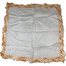 Vintage Embroidered Handkerchief Hanky Ombre Orange Lace crochet Border Scarf - £7.88 GBP