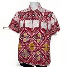 Vintage 70s Hawaiian Shirt Mens M Mid Century Tiki Button Up Batik Triba... - $57.58