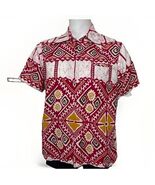Vintage 70s Hawaiian Shirt Mens M Mid Century Tiki Button Up Batik Triba... - €49,44 EUR