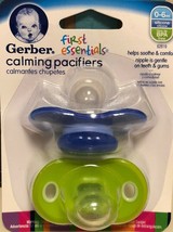 Gerber First Essentials Calming Pacifiers 0-6mo 2 per Pack Blue Green BP... - £21.39 GBP