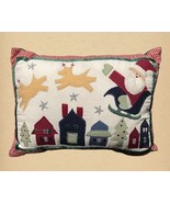 Christmas Clearance Pillow Santa &amp; Reindeers Applique Holiday Decor 16”x11” - $11.87