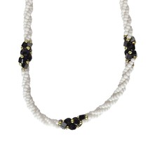 Torsade Necklace Black Onyx Chips White Glass Seed Beads Vintage Jewelry - $24.80