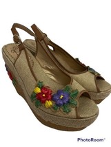 Poetic License Floral Petal Pusher Peep Toe Platform Wedge Slingback Shoes 9.5M - £47.46 GBP