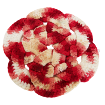 Vintage kitschy hand crocheted red &amp; white braided potholder trivet - £11.98 GBP