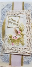 Antique 1910s Christmas Greetings Paper Lace Card Hybrid Foldout Ribbon A4 - £8.88 GBP