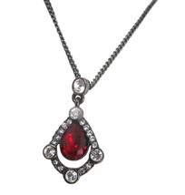 GIVENCHY Red Swarovski Crystal Pendant Necklace Gray Hematite Tone Chain... - $29.69