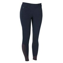 Ovation Taylored Side Zip Euroweave DX Knee Patch Breeches Navy 24 Long image 2