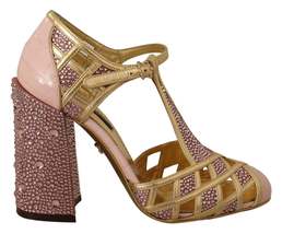 Dolce &amp; Gabbana Silk-Infused Leather Crystal Pumps in Pink Gold - $829.00
