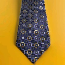 Bruno Piattelli Tie 65&quot; Extra Long Silk Geometric Blue Gold Lavender Made in USA - £8.44 GBP