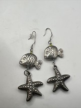 Under The Sea Creations Sterling Silver Earrings “Starfish &amp; Fish” 2” Drop 925 - £23.80 GBP