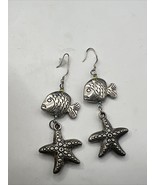 Under The Sea Creations Sterling Silver Earrings “Starfish &amp; Fish” 2” Dr... - $43.41 CAD