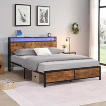 Bed Frame Queen Size with Storage, Noise Free, No Box Spring Needed Rust... - $187.57