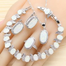 Fashion Silver Color Jewelry Sets For Women White Australia White Fire Opal Brac - £51.67 GBP