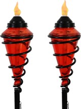 Red Sunnydaze Glass Patio Torch With Metal Swirl, 25 To 66 Inches, Set O... - £50.00 GBP
