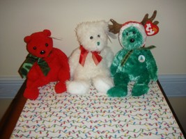 Ty 2002 &amp; 2004 Holiday Teddy Bears And Mistletoe Beanie Babies Bears - £21.62 GBP