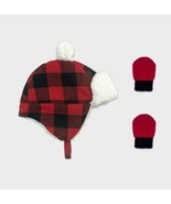 New Baby 2pc Red Flannel Sherpa Trapper Hat &amp; Mitten/Glove Set 0-6 Months - $12.29 CAD