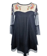 True Destiny Women&#39;s Lace Overlay Embroidered Floral Tunic Dress Black S... - £11.26 GBP