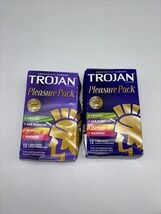 (2) Trojan Pleasure Variety Pack Lubricated Condoms, 12 Count Each Exp 4... - $14.84